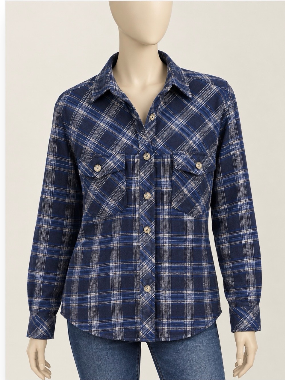 Sanctuary Plaid Shacket Navy Blue Flannel Shirt Jacket Size M Cotton